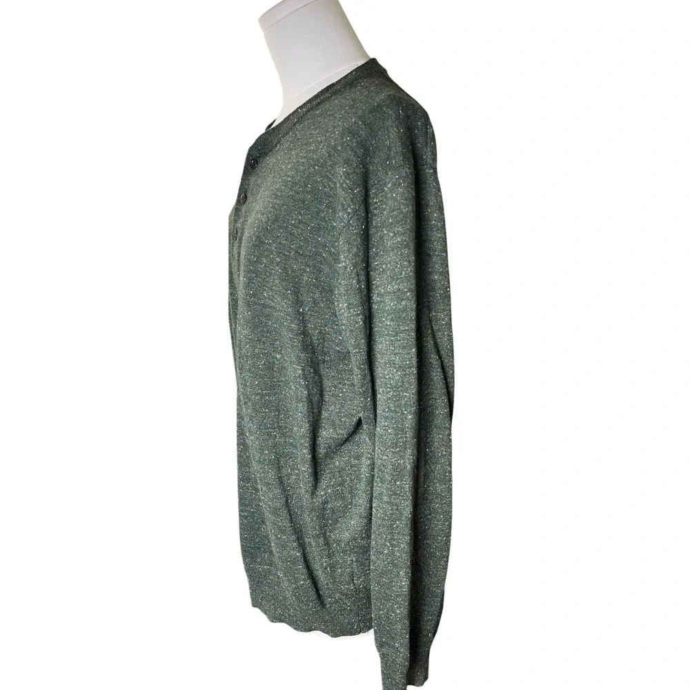 Heritage Green‎ Flecked Henley Knit Sweater Cotton Silk J.Crew Mens Medium